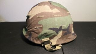 Vintage Ww2 Wwii M1 Helmet Swivel Bale Front Seam W/liner & Camouflage Cover
