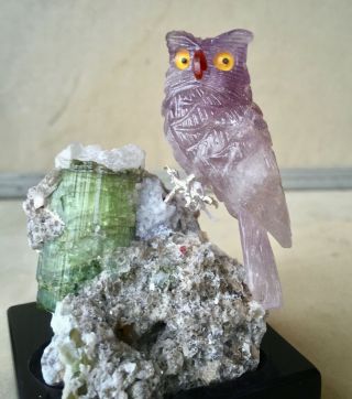 Amethyst Owl on Tourmaline 4 