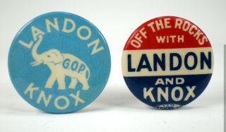 Two Vintage 1936 Alf Landon & Frank Knox Pinbacks Pins Buttons