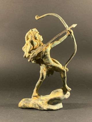 European Finds Ancient Roman Bronze Lion Helmeted Archer Statuette Ca: 200 - 300ad
