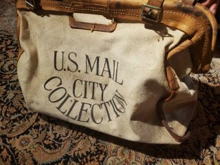 1930 ' s Vintage Canvas and Leather Mail Bag 2