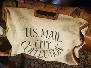 1930 ' s Vintage Canvas and Leather Mail Bag 3