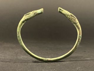 Ancient Viking Bronze Bracelet With Two Dragon Head Terminals Ca 700ad