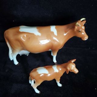 Vintage Beswick Guernsey Cow And Calf Figurine Set - Made In England