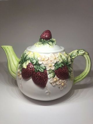 Vintage Porcelain Tea Pot - Hand Painted Strawberries Made In Taiwan
