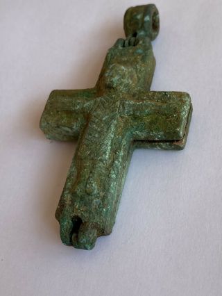 Byzantine Ancient Bronze Cross Encolpion With Jesus 700 - 100ad