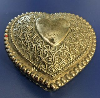 Collectible Vintage Silver Plate Heart Purple Velvet Lined Jewelry/trinket Box