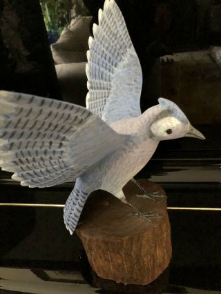 Vintage Folk Art Hand Painted Carved Wood Blue Jay Bird