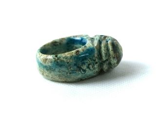Royal Scarab Ring Egyptian Antique Faience Beetle Amulet Figurine Glazed Stone