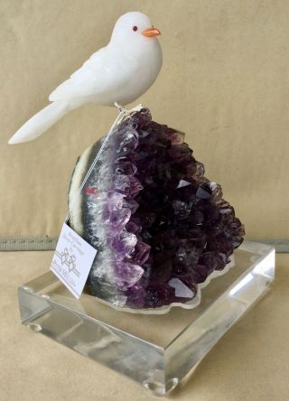 White Dove/Pigeon on Amethyst Base 7 