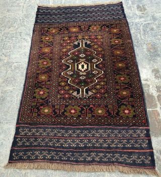S108 Handmade Vintage Rug/ Afghan Tribal Bluchi Wool Rug/ Caucasian 150 X 89 Cm