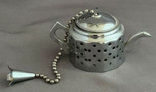 Vintage Metal Tea Bag Holder Strainer / Teapot Shaped Infuser
