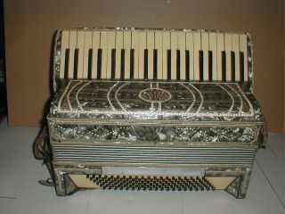Vtg Wurlitzer 41 Key Accordion Organ Made In America Mother Of Pearl Rhinestones