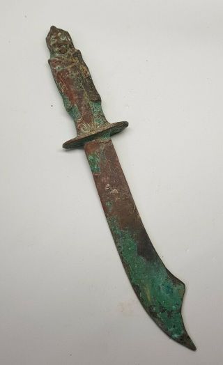 Ancient Near Eastern Bronze Battle Object With Male Figure As Handle