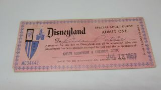 Vintage Disneyland Ticket 1957 Kaiser Aluminum & Chemical Corp Complimentary