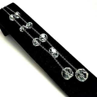 Vintage Antique Art Deco Sterling Silver Rock Crystal Dangle Chain Necklace