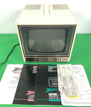 Vintage 1986 Zenith Cube 9 " Color Portable W Handle Gaming Tv C0920a,  Manuals