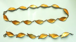 Vtg David Andersen Sterling & Golden Yellow Enamel Leaf Necklace Bracelet Set
