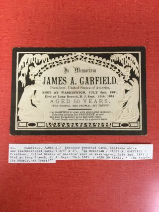 President James A.  Garfield Embossed Memorial Card 1881