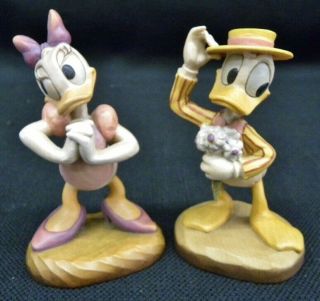 Vintage Anri Walt Disney Carved Wood Figurines Donald And Daisy Duck Italy