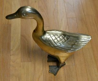Vintage Large 16 Inch Life Size Standing Brass Duck Figurine -