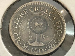 Vintage 1843 Counter Stamped Lion Costa Rica 1/2 Real Silver Coin