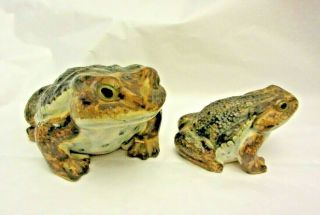 2 Vintage Ceramic Frog Toad Japanese Hirado - Style Figure Amphibian Hand Painted