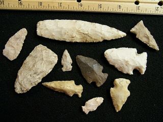 Group Of Ten Authentic Chert Points Found In Kendall Co. ,  Illinois