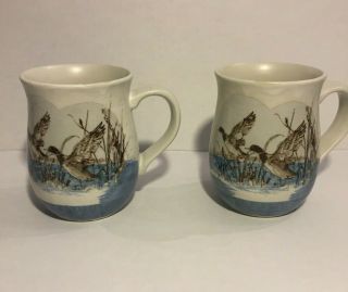 Vintage Otagiri Duck Stoneware Coffee Mug Cup Birds In Flight Japan Euc