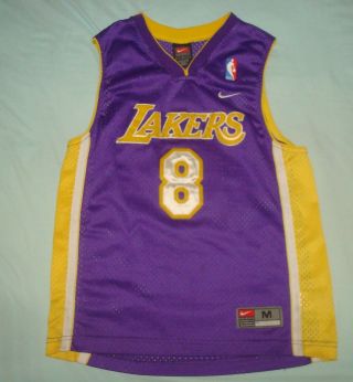 Vtg Kobe Bryant Nike Youth Medium Los Angeles Lakers Jersey Purple Stitched Sewn