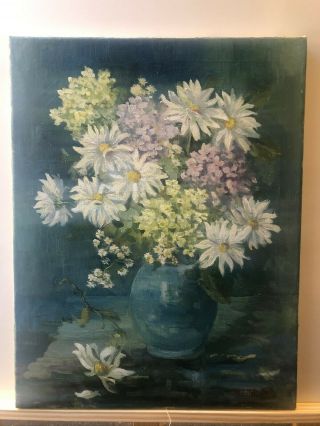 Oil Painting Signed M Steele Still Life Vase Of Flowers