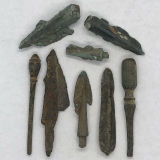8 Ancient Chinese Arrow Heads - Spring & Autumn Dynasty - 771 - 476 Bc - Bronze