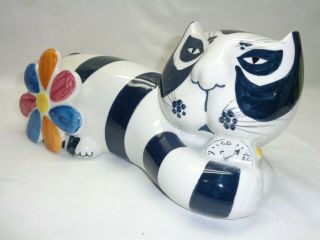 Vtg Italian Mod Art Pottery Cat Flower Clock Kitty Bank Mcm Bonwit Teller Italy