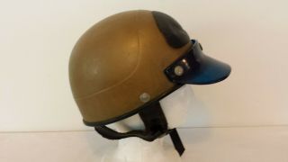 Vintage Buco Police Riot/Crash Helmet with Chin Strap - Gold - Blue Visor 2