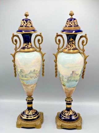 Imperial Rare 19TH Century French Sevres Urns,  Sotheby’s cobalt blue signed 2