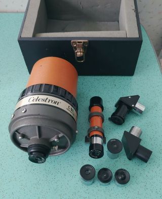 Vintage Celestron C90 C - 90 Telescope Orange Spotting Scope Numero Eyepieces Case