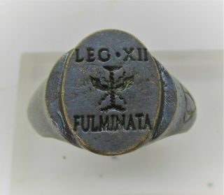 Ancient Roman Bronze Silvered Legionary Seal Ring Leg - Xii Fulminata