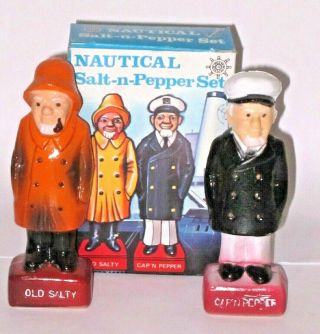 Vintage Nautical Seaman Plastic Salt And Pepper Shakers Old Salty & Cap 