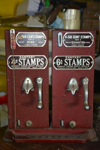 Vintage 4 & 6 Cent Bank Stamp Machine W/ Key Schermack