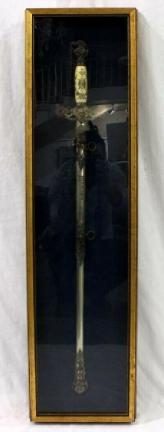 Antique Masonic Knights Templar Ceremonial Sword In Shadowbox Stillman Matthews