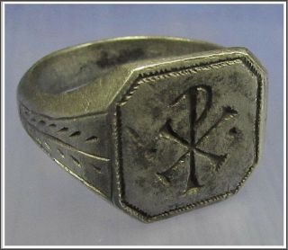 Chi - Rho Ancient Silver Legionary Cristianity Roman Ring