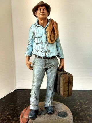 Michael Garman Vtg 1970 Traveling Man Holding Suitcase Collector Statue Signed