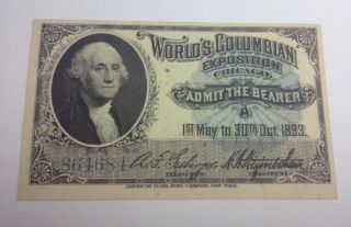 1893 Antique George Washington Worlds Columbian Exposition Ticket