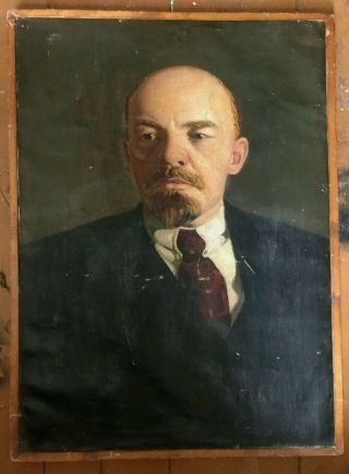 Vladimir Lenin Portrait Oil Canvas Painting Soviet Propaganda Ussr Vintage 80x60