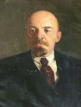 Vladimir Lenin Portrait Oil Canvas Painting Soviet Propaganda USSR Vintage 80x60 2