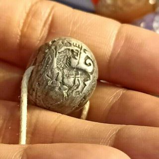 Authentic Old Ancient Roman Agate Intaglio Roaring Lion King Seal Bead