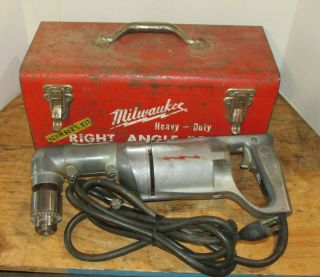 Vintage Milwaukee Heavy Duty Right Angle Drill Model 1100 - 1 & 2870 - 1 Adapter