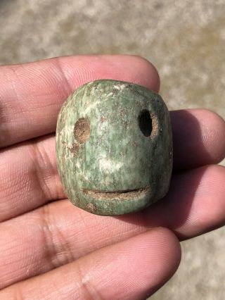 Pre - Columbian,  Mexico,  Mezcala Abstract Green Stone Face Pendant (400 - 100 Bc).