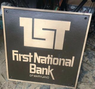 Solid Bronze First National Bank Of Maryland Bronze Advertising Sign