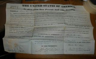 1838 Illinois Land Grant Signed President Martin Van Buren Edwards County Albion